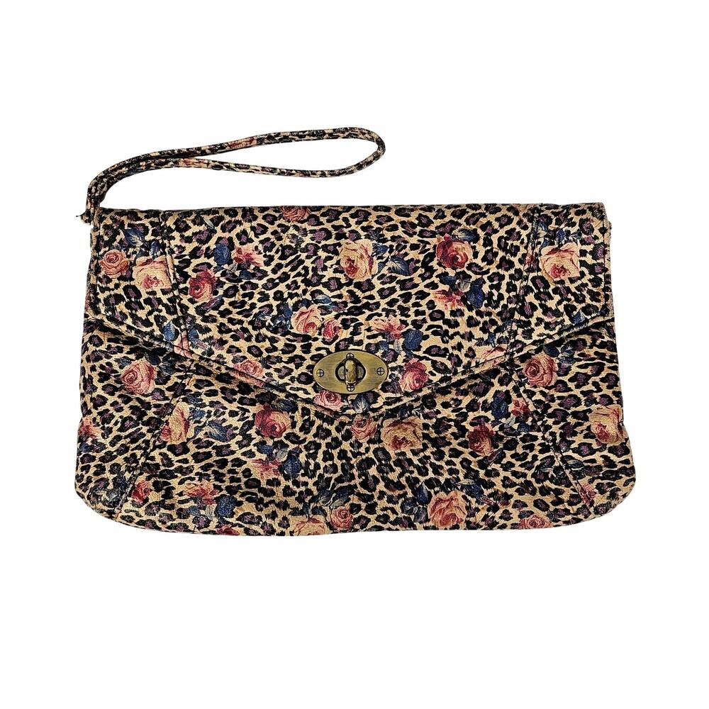 FOREVER 21 LEOPARD ROSE CLUTCH – 11" × 7" – MINIMALIST WRISTLET – TURN LOCK